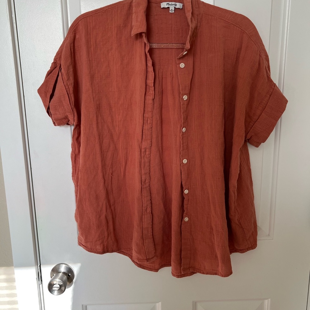 Madewell Coral Orange Button-Down Shirt - Picture 4 of 6